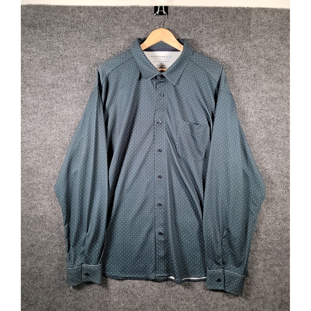 Magna Ready Tech Shirt Mens 2XL Green Magnetic Button Up Long Sleeve Polyester